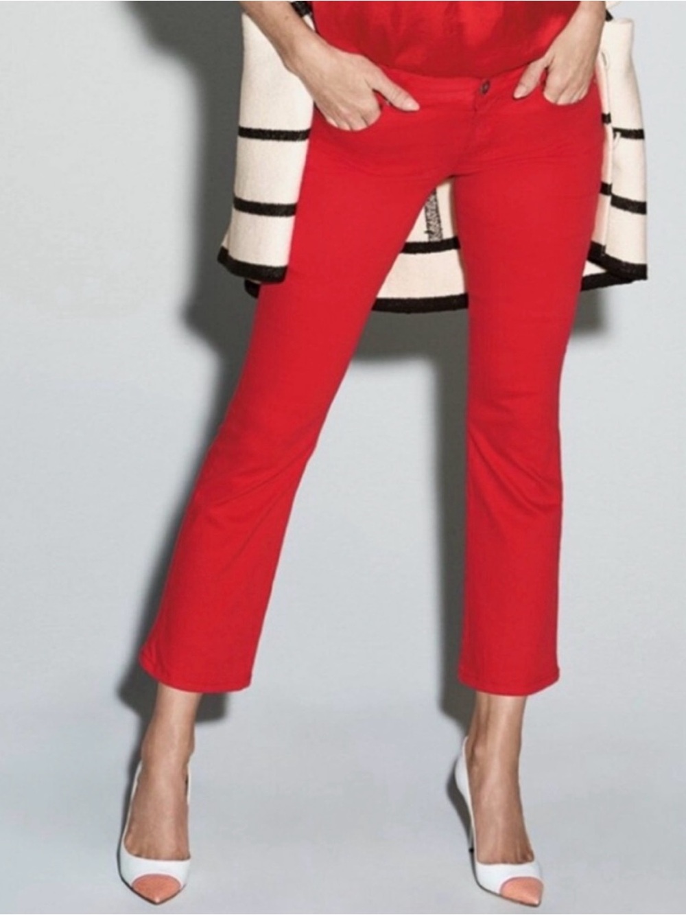 NWT CAbi red kick flare kick cropped jeans, size 10